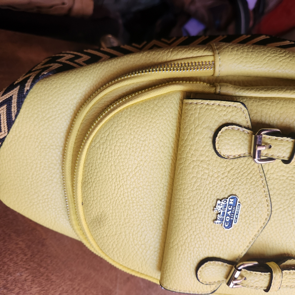 Coach Yellow Textured Leather Backpack